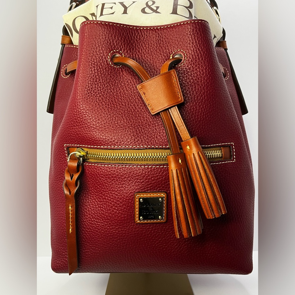 Dooney & Bourke Pebble Grain Tasha Drawstring Bag in Red - Picture 11 of 16